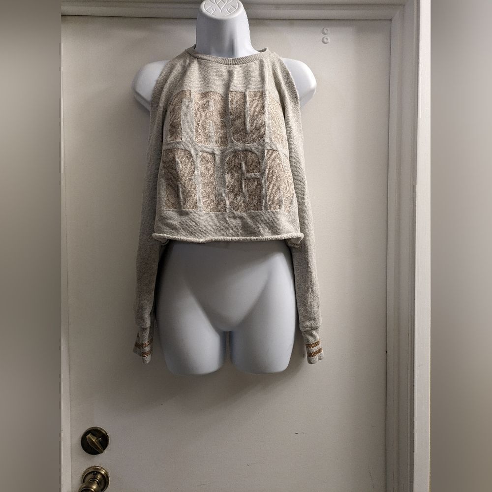 True religion. Cold shoulder open arm crop sweatshirt